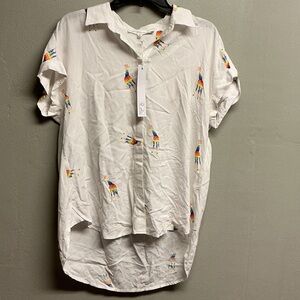Jane and Delancey White Shirt with Colorful Llama Pattern